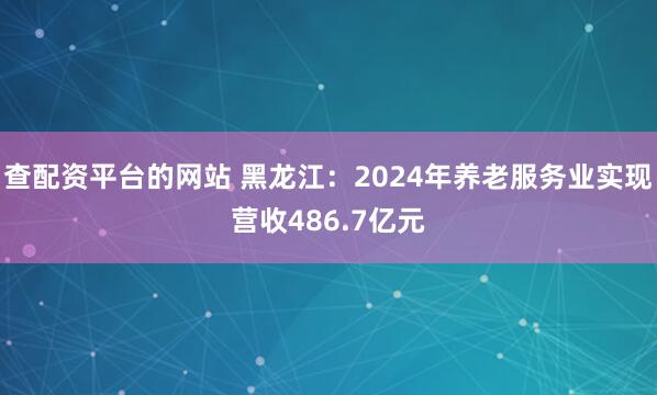 查配资平台的网站 黑龙江：2024年养老服务业实现营收486.7亿元